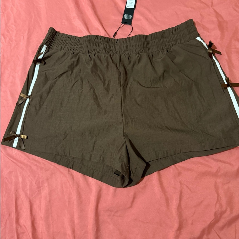 Fashion Nova Brown Athletic Shorts with Ribbon Details